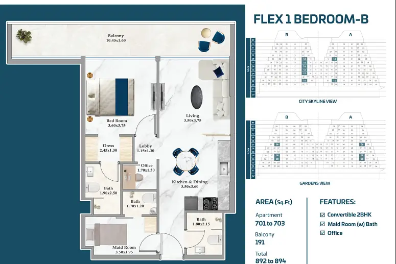 1 bedroom Apartment - Floor 2