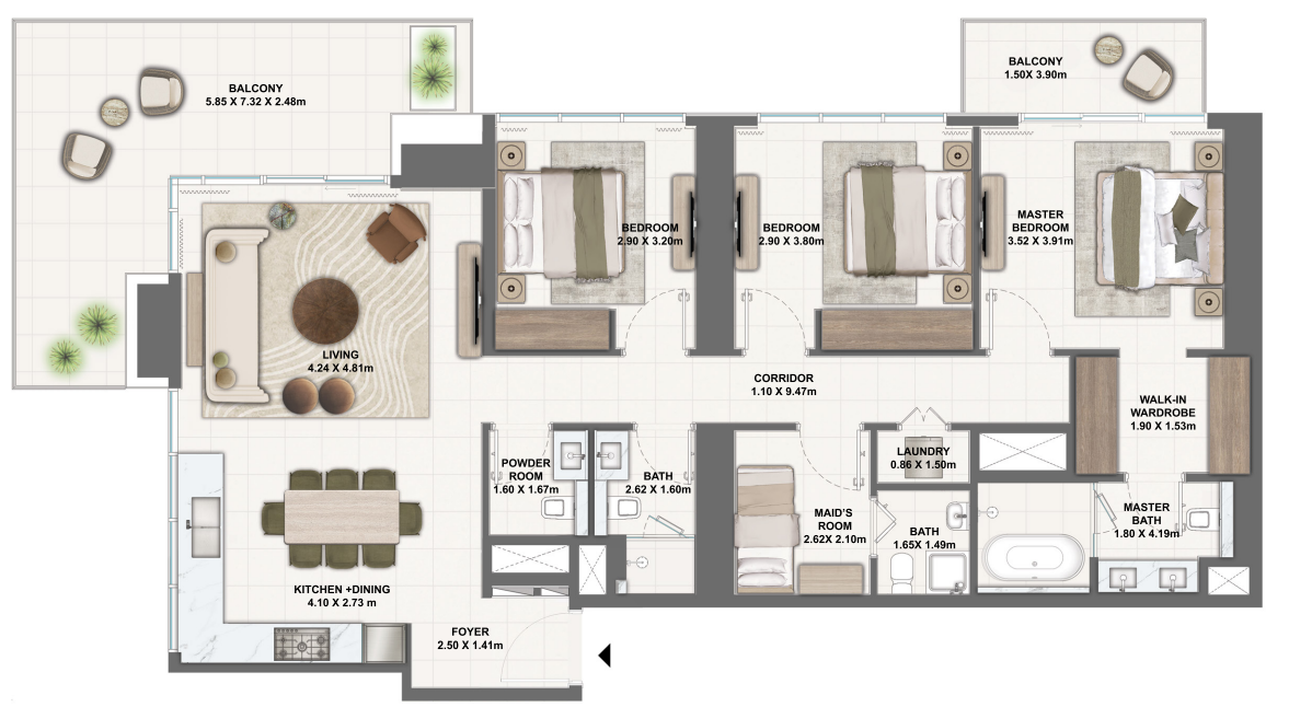 3 bedroom Apartment - Floor 1