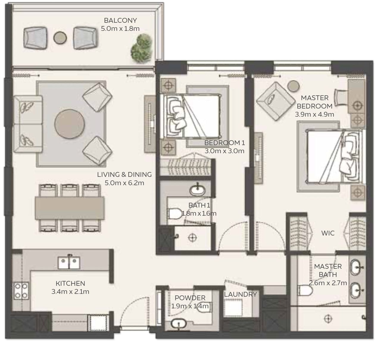 2 bedrooms Apartment - Floor 1